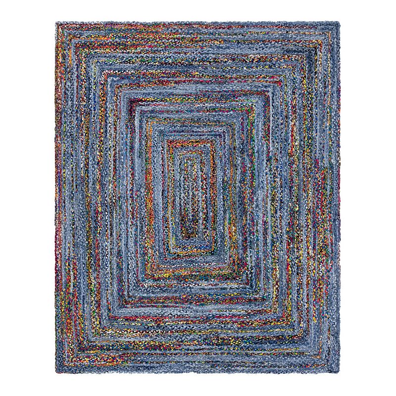 Unique Loom Braided Chindi Jute Blend Rug, Blue, 9X12 Ft