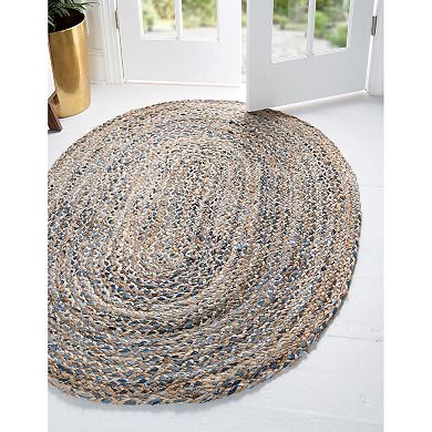 Unique Loom Crossed Braided Chindi Jute Blend Rug