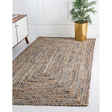 Unique Loom Crossed Braided Chindi Jute Blend Rug