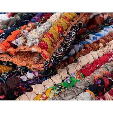 Unique Loom Multi-Striped Braided Chindi Rug