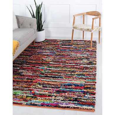 Unique Loom Multi-Striped Braided Chindi Rug