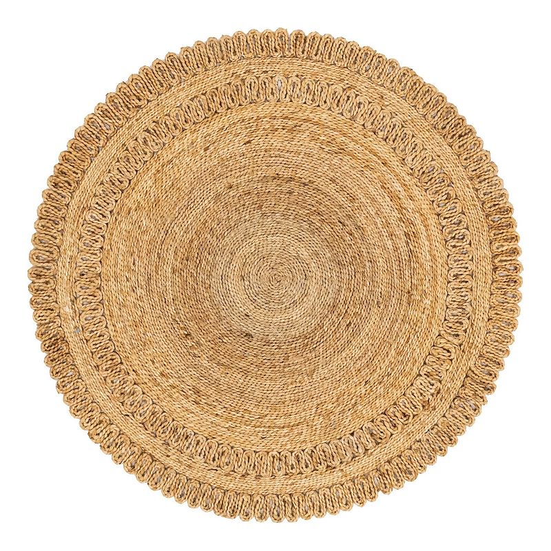 Unique Loom Floral Braided Jute Rug, Beig/Green, 6Ft Rnd