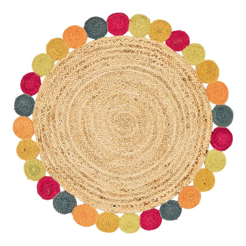 Unique Loom Circles Braided Jute Rug, Beig/Green, 6Ft Rnd