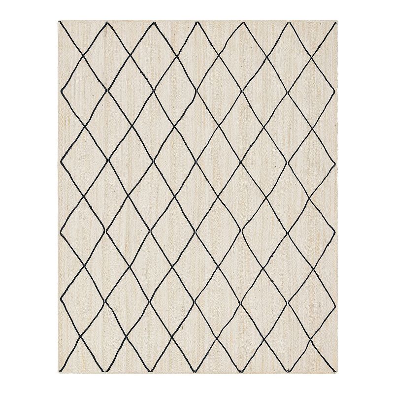 Unique Loom Braided Trellis Jute Rug, White, 9X12 Ft