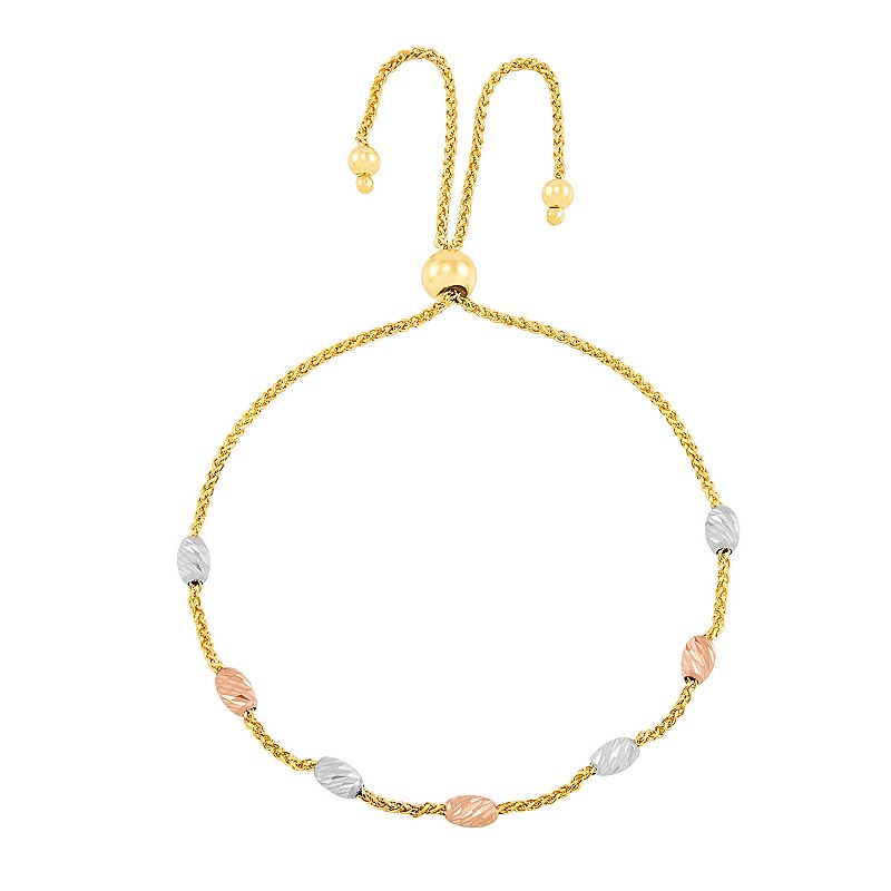 Everlasting Gold Tri-Tone Bead Station Bracelet, Womens, Size: 8.5, Yel