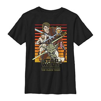 Boys 8-20 Star Wars: Clone Wars Jedi Group Shot Retro Line Graphic Tee
