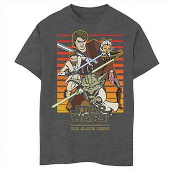 Boys 8-20 Star Wars: Clone Wars Jedi Group Shot Retro Line Graphic Tee