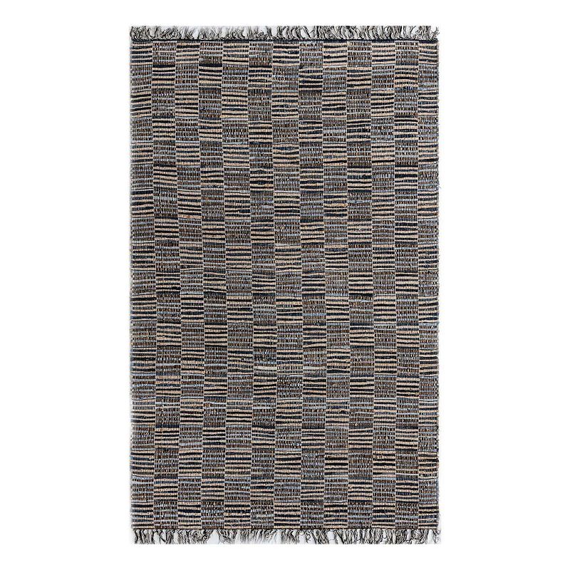 Unique Loom Checkered Chindi Jute Rug, Blue, 6X9 Ft
