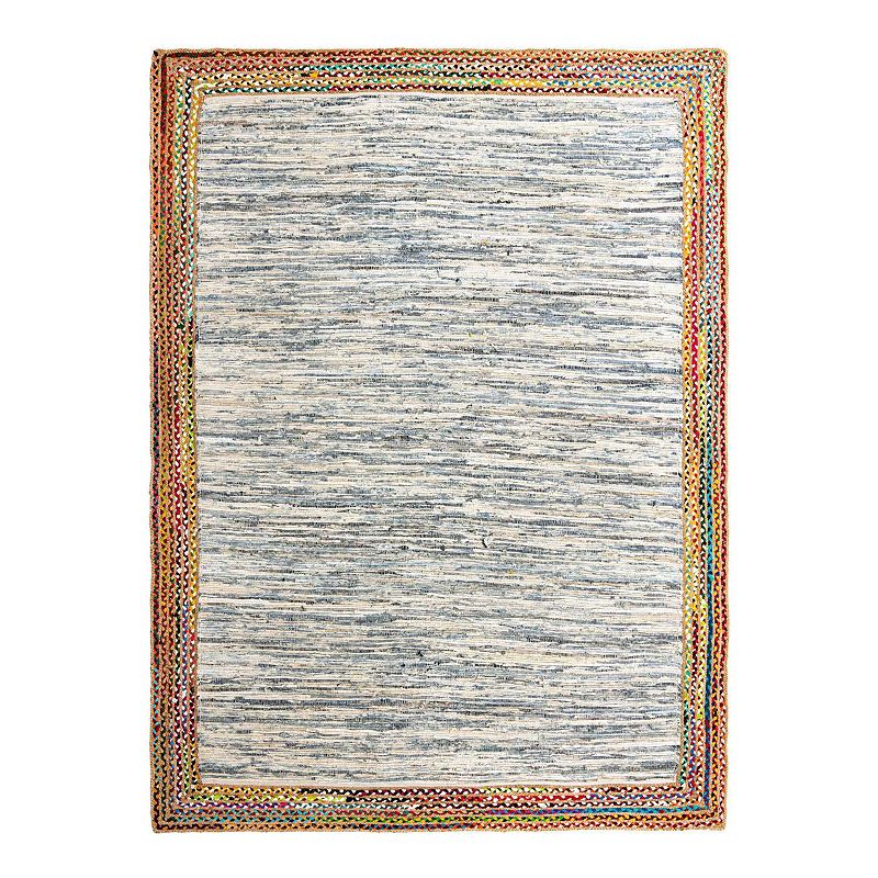 Unique Loom Striped Chindi Jute Rug, White, 8X10 Ft
