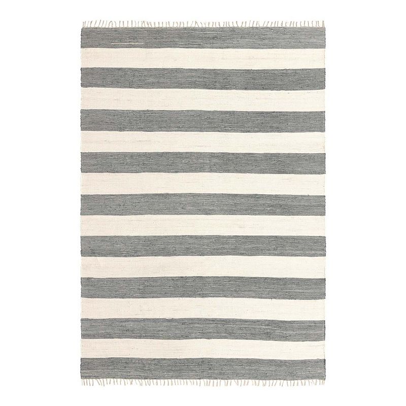 Unique Loom Striped Chindi Jute Blend Rag Rug, Grey, 9X12 Ft