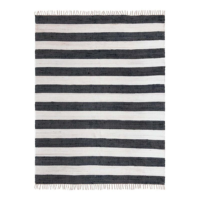 Unique Loom Striped Chindi Jute Blend Rag Rug, Blue, 6X9 Ft