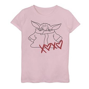 Girls 7-16 Star Wars The Mandalorian The Child aka Baby Yoda Valentine's Day Outline Graphic Tee