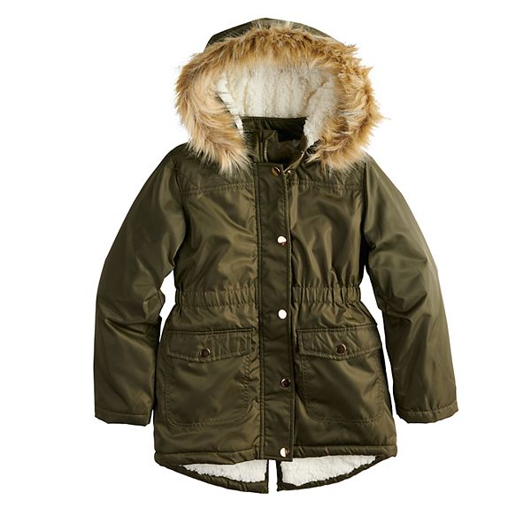 Girls 4 20 SO Faux Fur Hooded Heavyweight Anorak Jacket