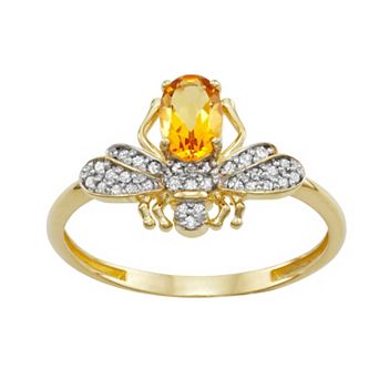 Tiara 10k Gold 1/6 Carat T.W. Diamond Citrine Bee Ring