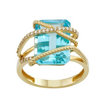 Tiara 10k Gold 1/6 Carat T.W. Diamond & Blue Topaz Ring