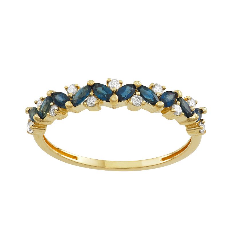 10k Gold 1/8 Carat T.W. Diamond & Gemstone Cluster Ring, Womens, Size: 6, 