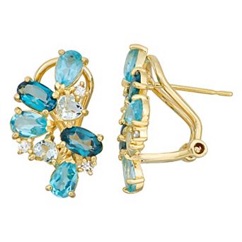Tiara 10k Gold 1/10 Carat T.W. Diamond Multi Blue Topaz Earrings