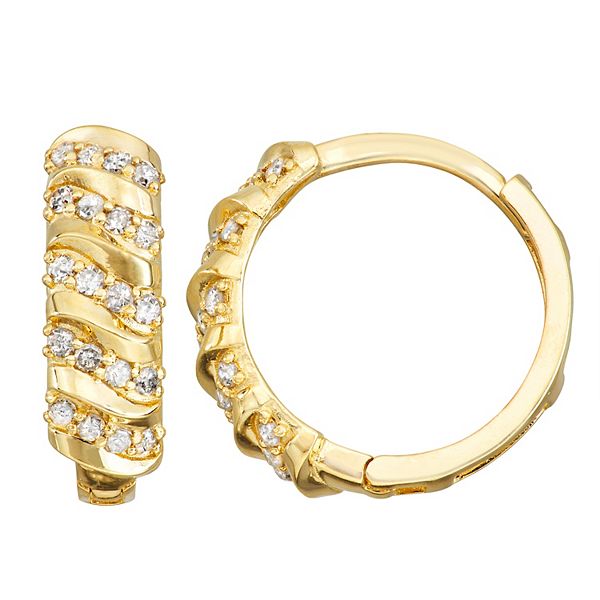 Tiara 10k Gold 1/4 Carat T.W. Diamond Huggie Hoop Earrings