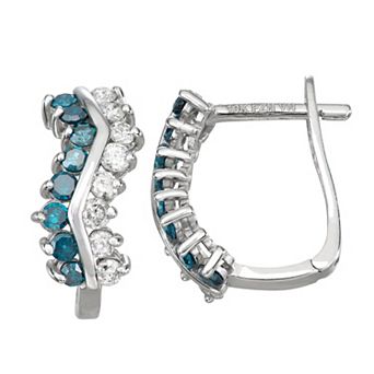 Tiara 10k White Gold 5/8 Carat T.W. Blue & White Diamond Hoop Earrings