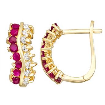 Tiara 10k Gold Ruby & 1/3 Carat T.W. Diamond Leverback Earrings