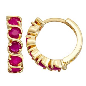 Tiara 10k Gold Gemstone Huggie Hoop Earrings