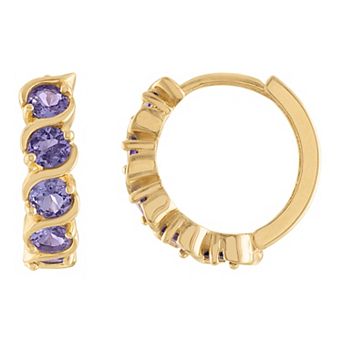 Tiara 10k Gold Gemstone Huggie Hoop Earrings