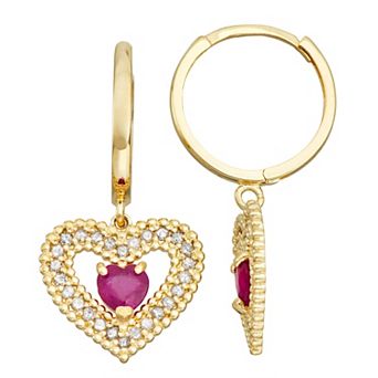 Tiara 10k Gold Ruby & 1/3 Carat T.W. Diamond Heart Drop Earrings