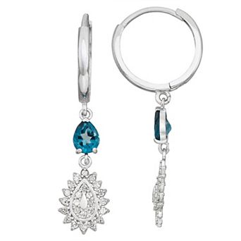 Tiara 10k White Gold London Blue Topaz 1/4 Carat T.W. Diamond Drop Earrings