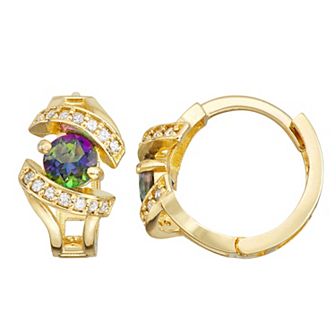 Tiara 10k Gold 1/6 Carat T.W. Diamond Mystic Topaz Huggie Hoop Earrings