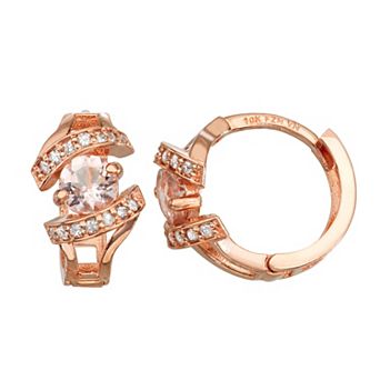 Tiara 10k Rose Gold 1/6 Carat T.W. Diamond & Morganite Huggie Hoop Earrings