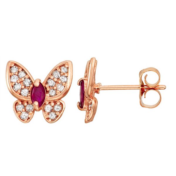 gold stud earrings with ruby stone