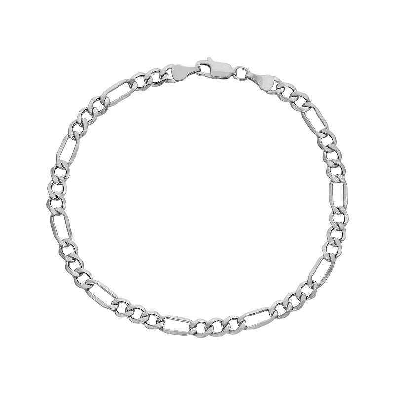 Mens 14k Gold Figaro Chain Bracelet, Size: 8, White