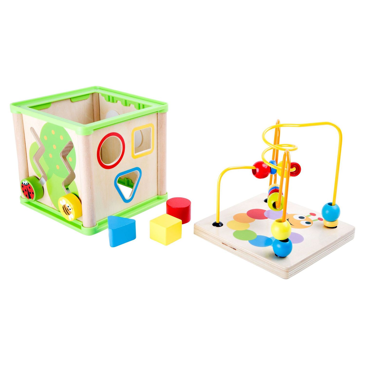 small wooden activity cube