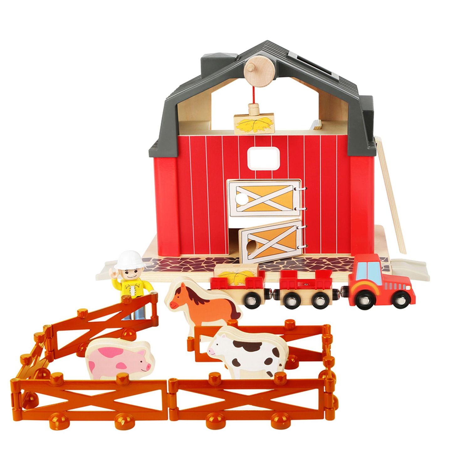 wooden toy farm buildings