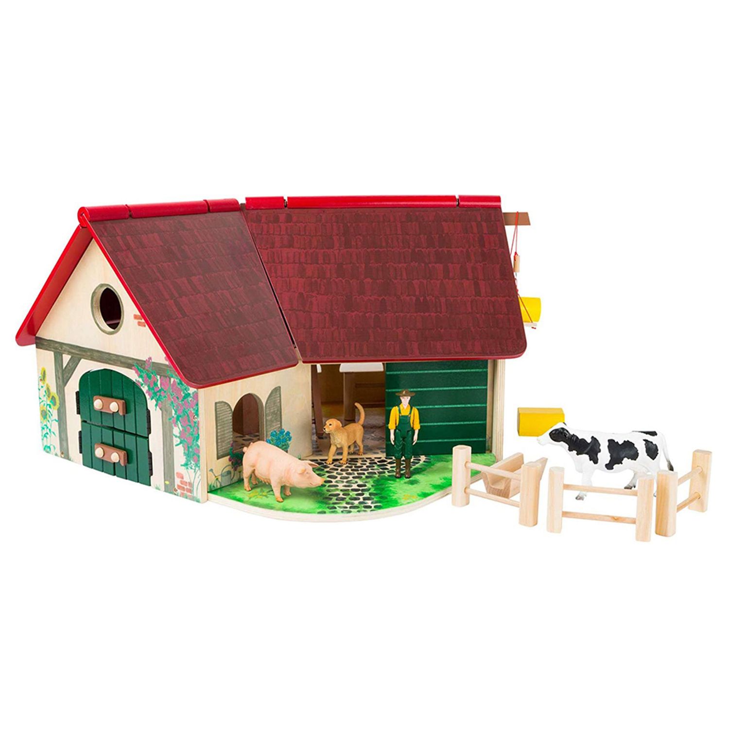 melissa & doug folding wooden horse stable dollhouse with fence