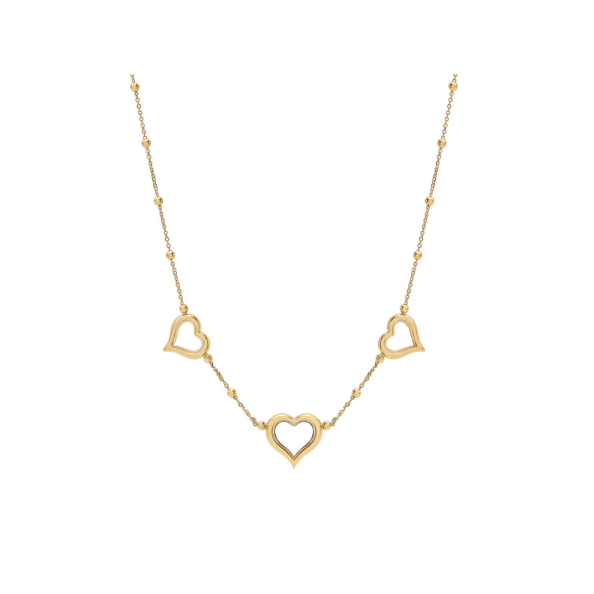 Everlasting Gold 10K Gold Triple Heart Station Necklace, Womens, Size: 18