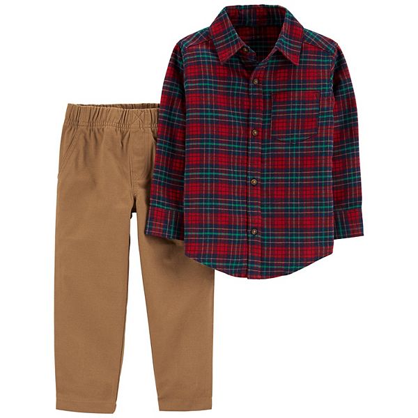 Toddler Boy Carter's Plaid Button Front Shirt & Canvas Pants Set