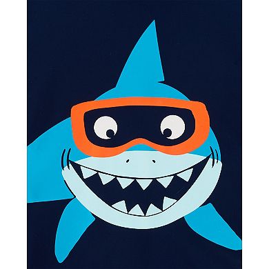 Toddler Boy Carter's 2 Piece Shark Rash Guard Top & Swim Trunks Set