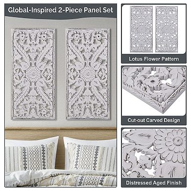 Madison Park Botanical Panel Distressed Carved Wood 2-piece Wall Decor Set