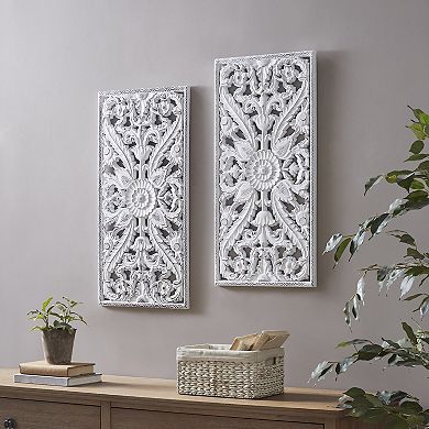 Madison Park Botanical Panel Distressed Carved Wood 2-piece Wall Decor Set