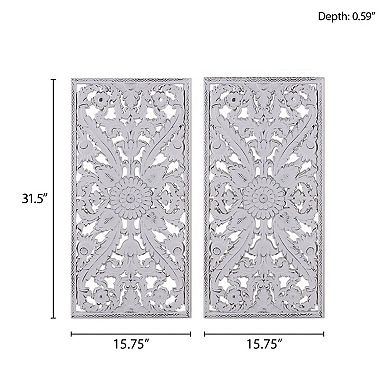 Madison Park Botanical Panel Distressed Carved Wood 2-piece Wall Decor Set