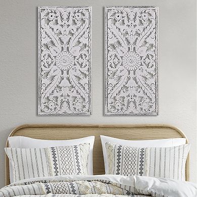 Madison Park Botanical Panel Distressed Carved Wood 2-piece Wall Decor Set