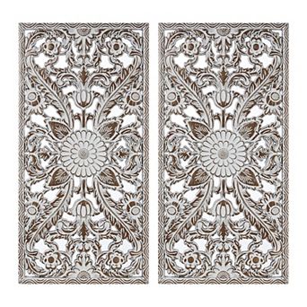 Madison Park Botanical Panel Distressed Carved Wood 2 pc Wall Decor Set
