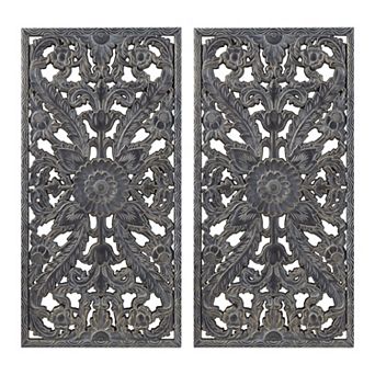 Madison Park Botanical Panel Distressed Carved Wood 2 pc Wall Decor Set