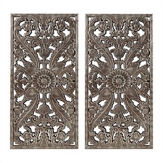 Madison Park Botanical Panel Distressed Carved Wood 2 pc Wall Decor Set
