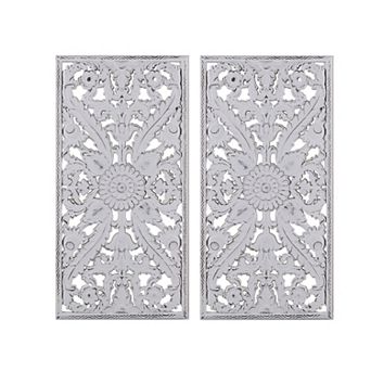 Madison Park Botanical Panel Distressed Carved Wood 2 pc Wall Decor Set