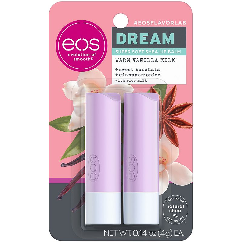 eos flavorlab Lip Balm Stick - Dream, Warm Vanilla Milk , Moisuturzing Shea Butter for Chapped Lips , 2-pack, 0.14 oz