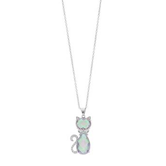 Rosabella Sterling Silver Topaz Cat Pendant Necklace
