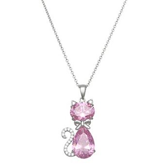Rosabella Sterling Silver Topaz Cat Pendant Necklace