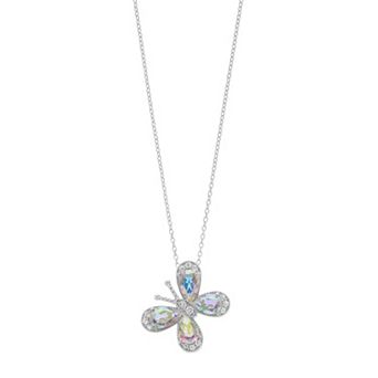 Rosabella Sterling Silver Rainbow Quartz & White Topaz Butterfly Pendant